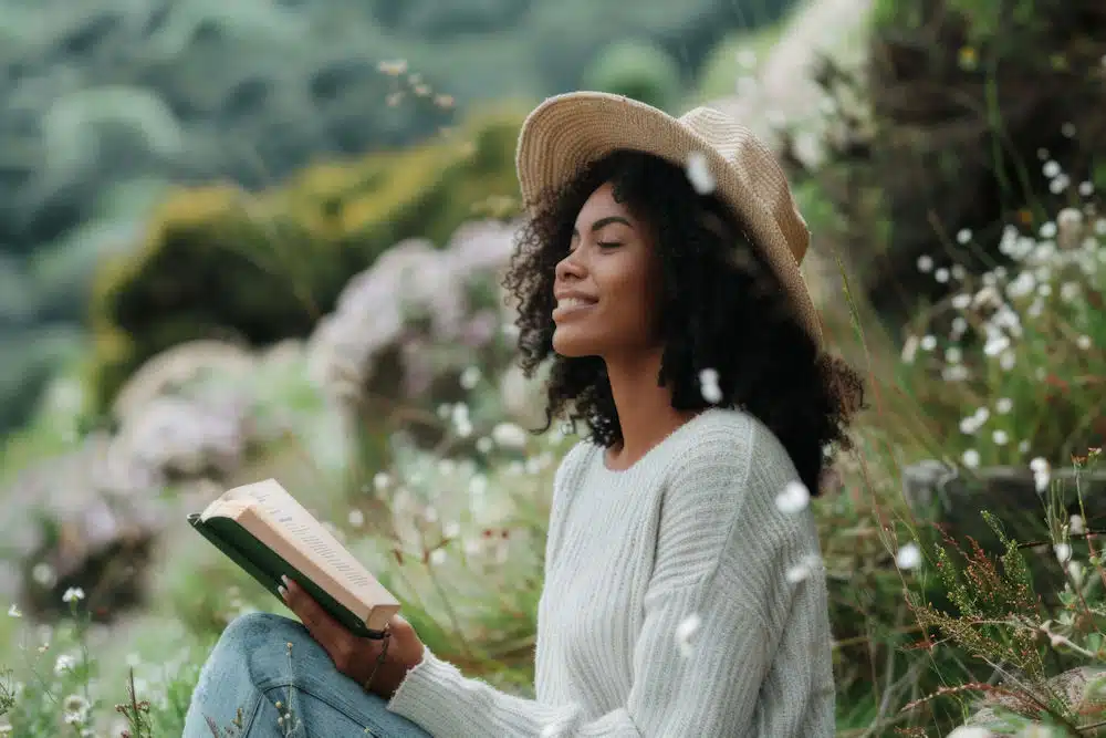 a-woman-reading-in-nature-practicing-summer-self-care