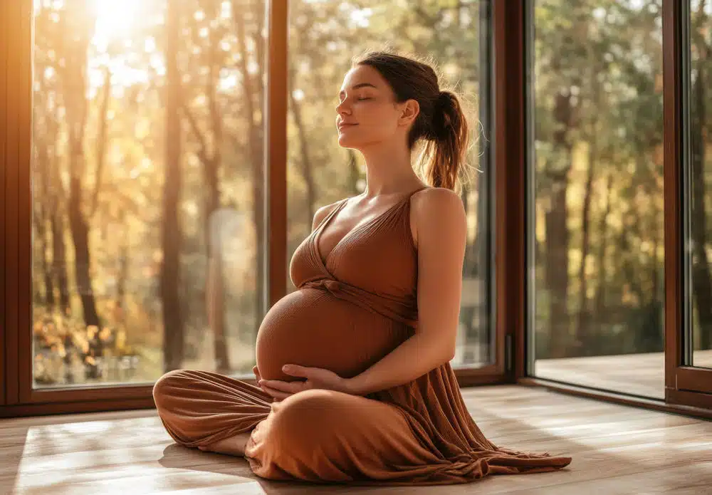 a-pregnant-woman-practicing-yoga-in-the-forest