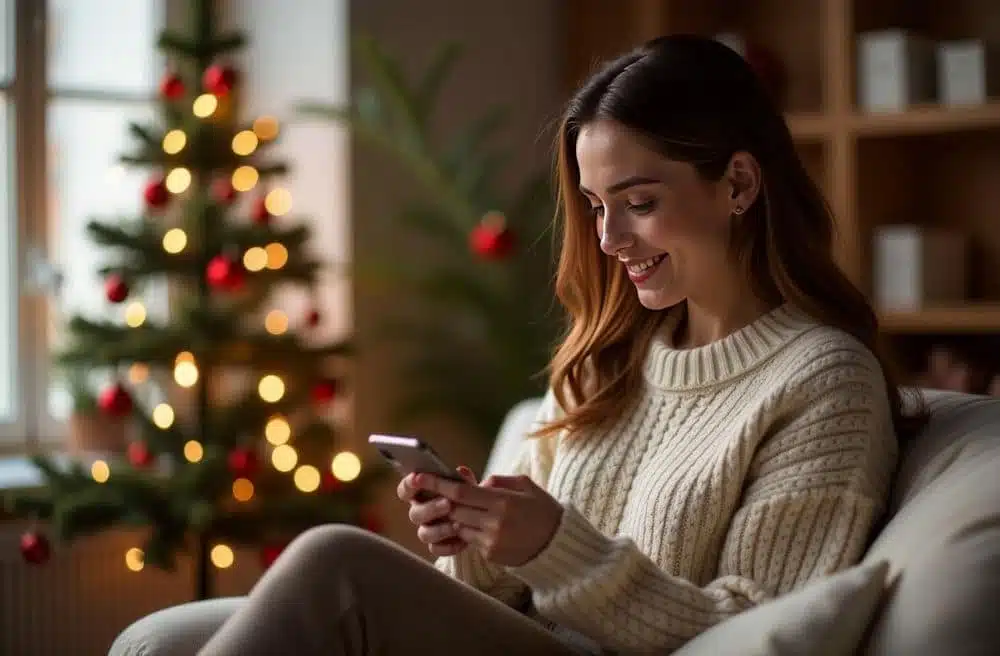 A Woman Smiling on the Phone by a Tree